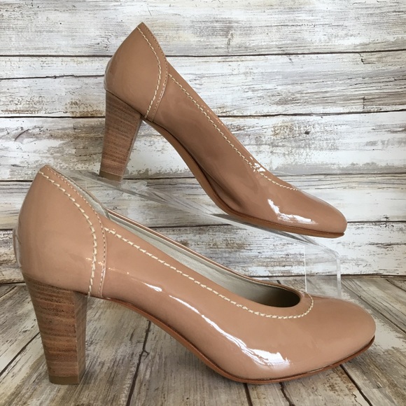 nude stacked heel